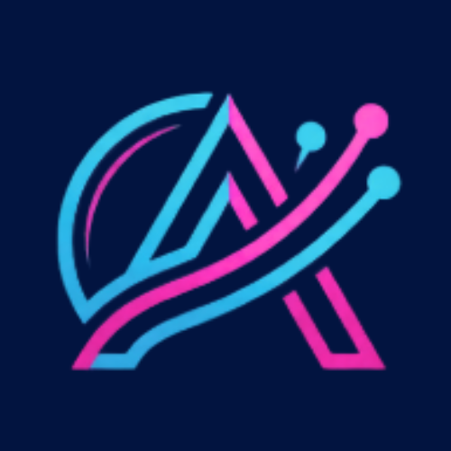 Logotipo de AlbaEnLaWeb, representa su nombre en ascenso, colores azul cielo y margenta.